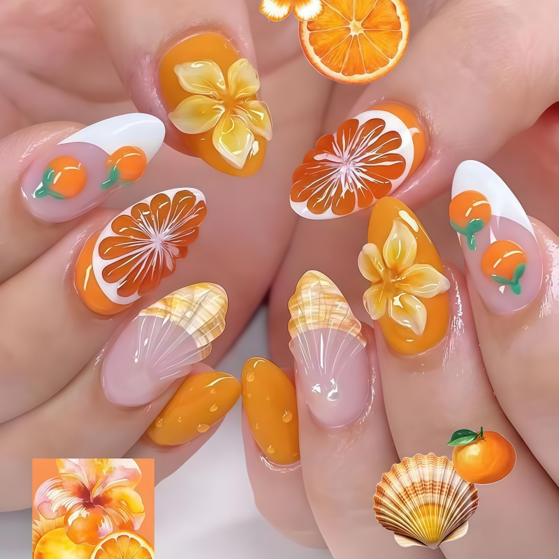 2026New 30pcs 3D Fruit Orange  - Nail Art Orange review and price